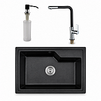 Комплект мивка, смесител и дозатор 8315BLACK + 718650BLACK + 207B – Inter Ceramic 11.12.77.0103